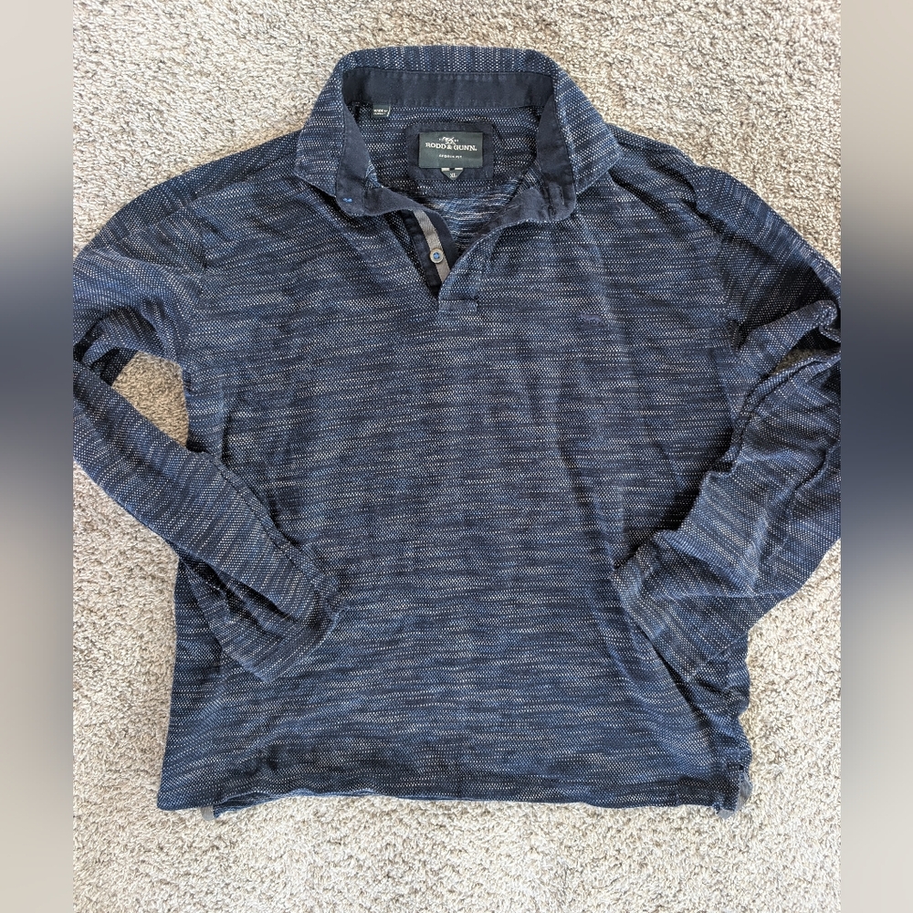 Rodd & Gunn Men's Sports Fit Textured Long Sleeve Polo Shirt Navy Blue XL